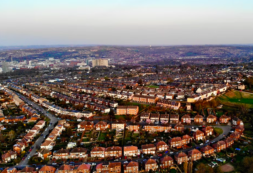 drone images of village in England