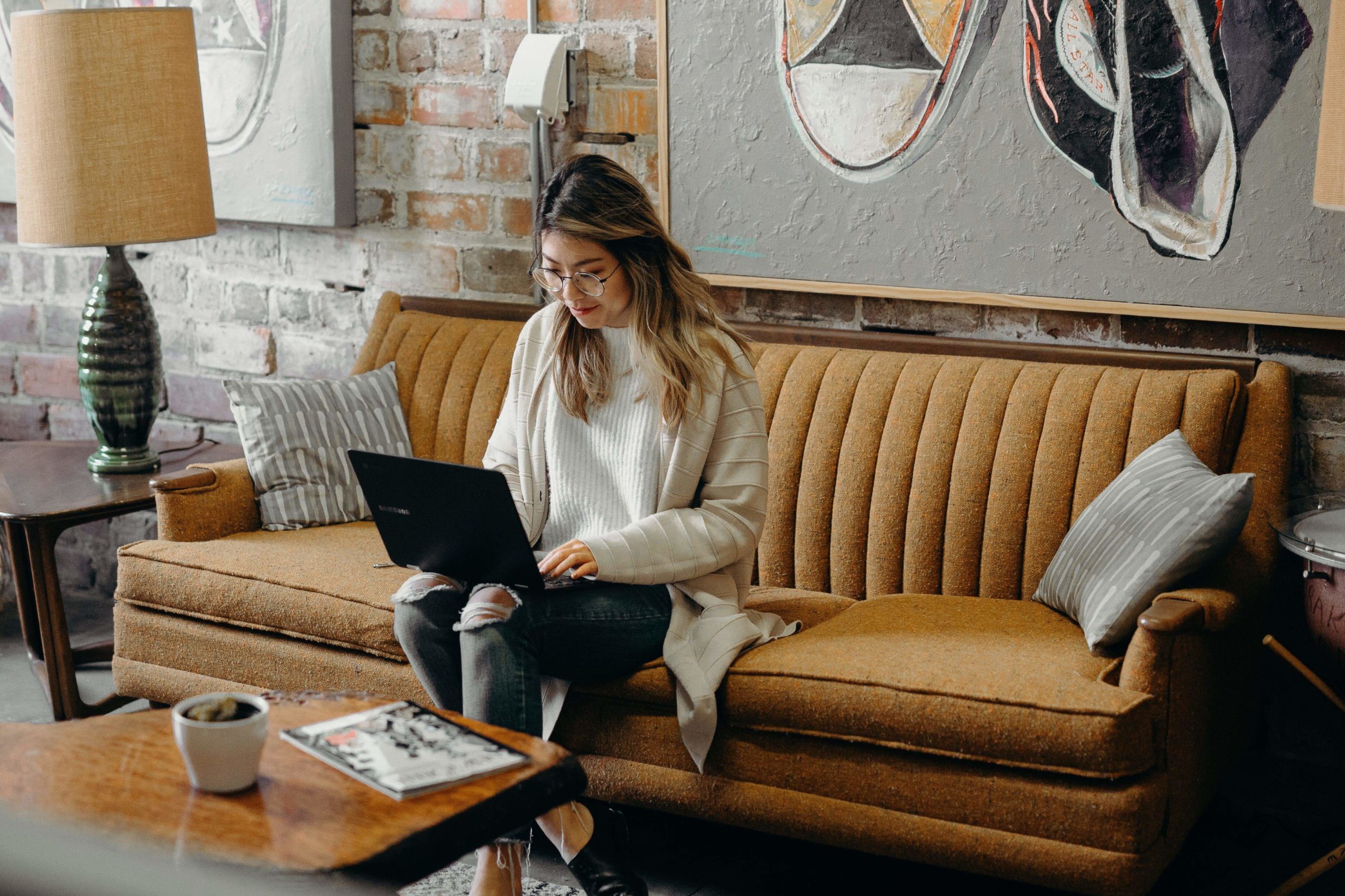 woman researching in home